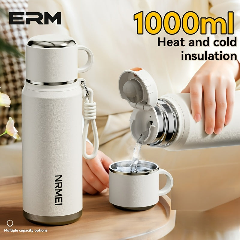 Stainless Steel Tumbler 1000ml, Vacuum Insulated Water Bottle with Tea Infuser, 6-Layer Leak Proof, 316 Stainless Steel, Wide Mouth, Carry Strap, Portable Sports Drink Bottle
