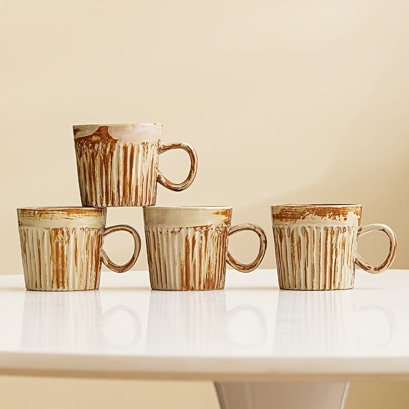 4pcs Ceramic Coffee Mugs Set with Handles | 175ml Striped Colorful Mugs, Microwave Safe, Ideal for Coffee, Tea, Hot & Cold Drinks, Multipurpose Use for Christmas, Family Gatherings, Birthday Parties