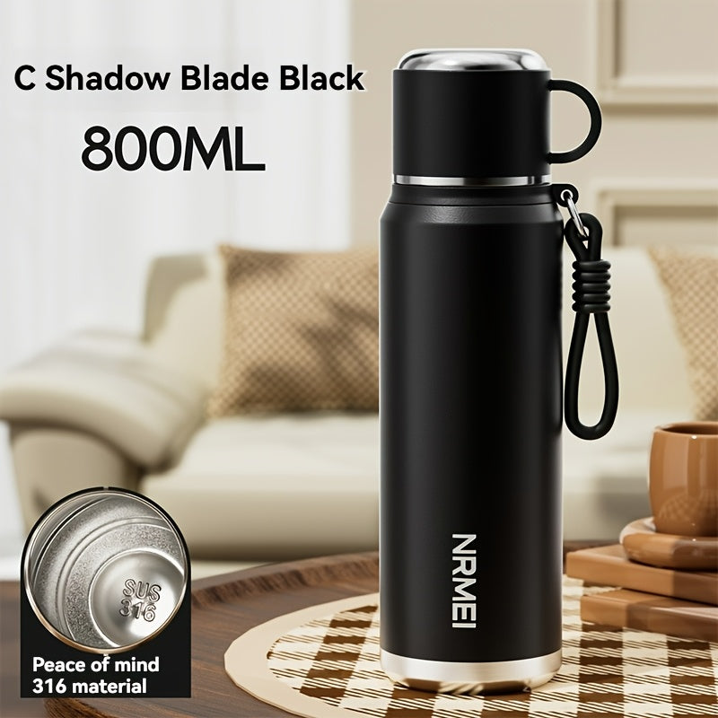 Stainless Steel Tumbler 1000ml, Vacuum Insulated Water Bottle with Tea Infuser, 6-Layer Leak Proof, 316 Stainless Steel, Wide Mouth, Carry Strap, Portable Sports Drink Bottle