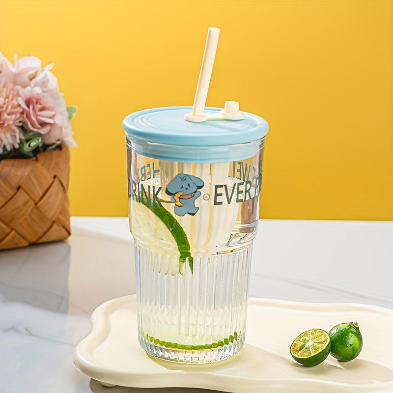 High Borosilicate Glass 2pcs High Borosilicate Glass Cups | 17.58oz Transparent with Straws & Lids | Ideal for Iced Coffee, Milk, Juice - Unique Irregular Shape Design