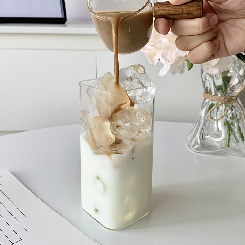 Set of 4 High Borosilicate Glass Cups, Easy Square Travel Mugs, Suitable for Coffee, Breakfast, And Milk, Reusable And Easy to Clean, Perfect for Restaurants, Gatherings, Parties, Daily Home Use, And Outdoor Trips