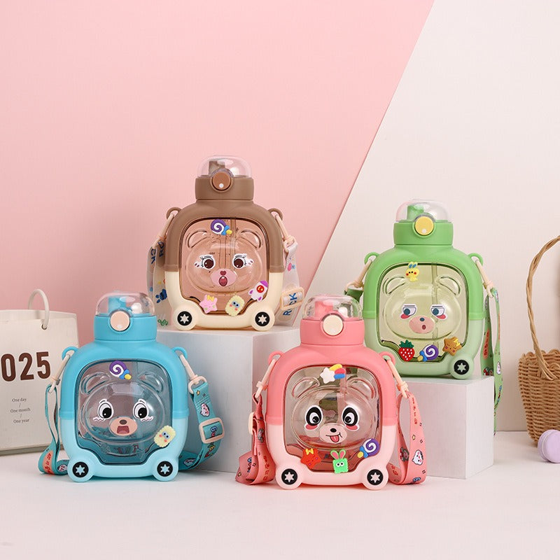 Magic Bear Square Straw Cup Suitable for - Cute Bear-Shaped Anti-Drop Straw Lid, Lightweight Plastic Water for, Travel, & Outdoor Activities