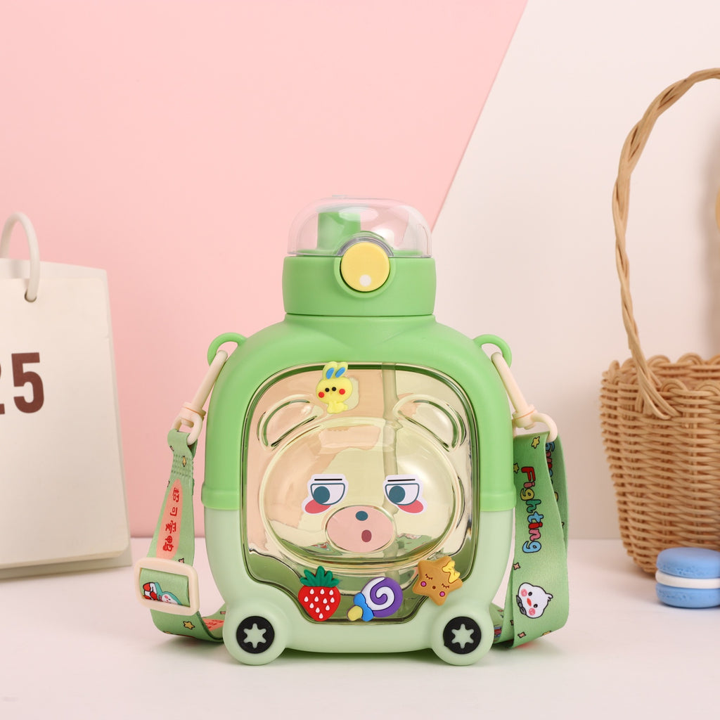 Magic Bear Square Straw Cup Suitable for - Cute Bear-Shaped Anti-Drop Straw Lid, Lightweight Plastic Water for, Travel, & Outdoor Activities