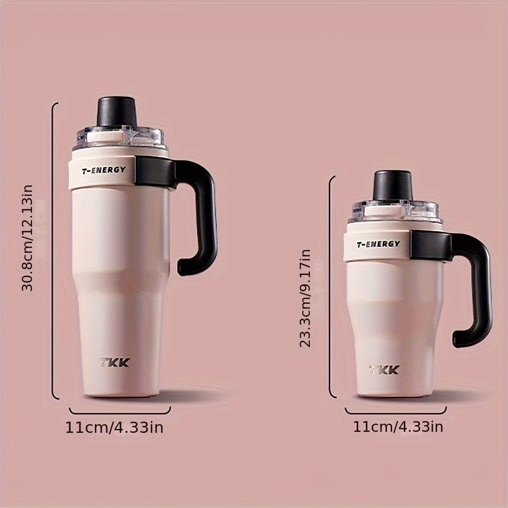 Large Capacity|Stainless Steel 800ml\u002F1200ml Large Capacity Stainless Steel Vacuum Mug | Ceramic Coating Leakproof Tumbler with Straw Lid Handle | Keep Warm Cold for Coffee Coke Carbonated Beverages Ice School Office Outdoor Yoga Sports Travel