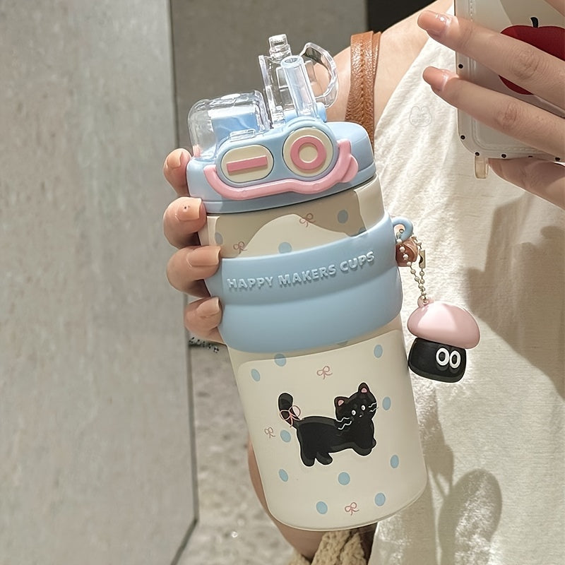 Cute Double- Water with a Capacity of 500Ml\u002F17Oz, Essential Portable Animal Print Cup with Straw And Handle for Students And, Perfect for Travel, Camping, Home Office, Birthday Gifts, And Holiday Presents
