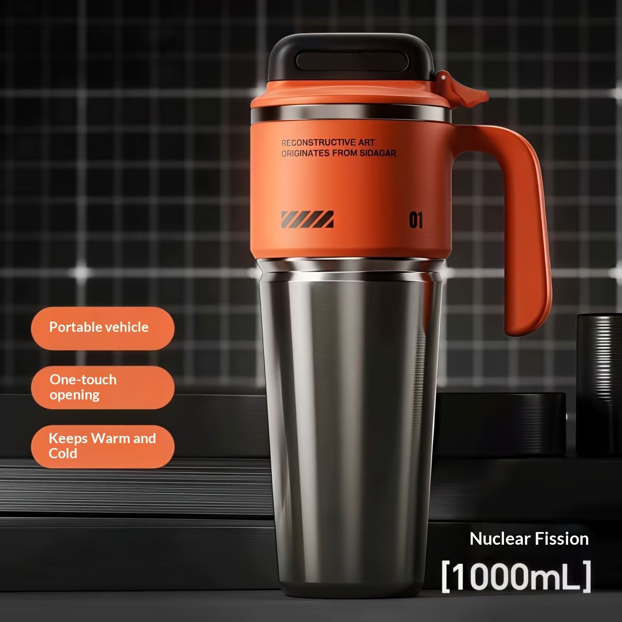 34Oz\u002F1000Ml High-Capacity Vacuum-Sealed Tumbler - Made with 304 Stainless Steel Liner, Includes Straw & Handle, Leak-Resistant Matte End, Ideal for Hot & Cold Beverages, Perfect for School, Office, Outdoor Activities & Travel