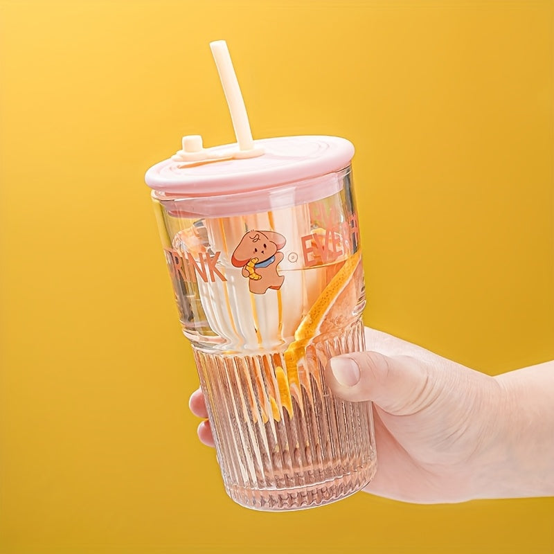 High Borosilicate Glass 2pcs High Borosilicate Glass Cups | 17.58oz Transparent with Straws & Lids | Ideal for Iced Coffee, Milk, Juice - Unique Irregular Shape Design