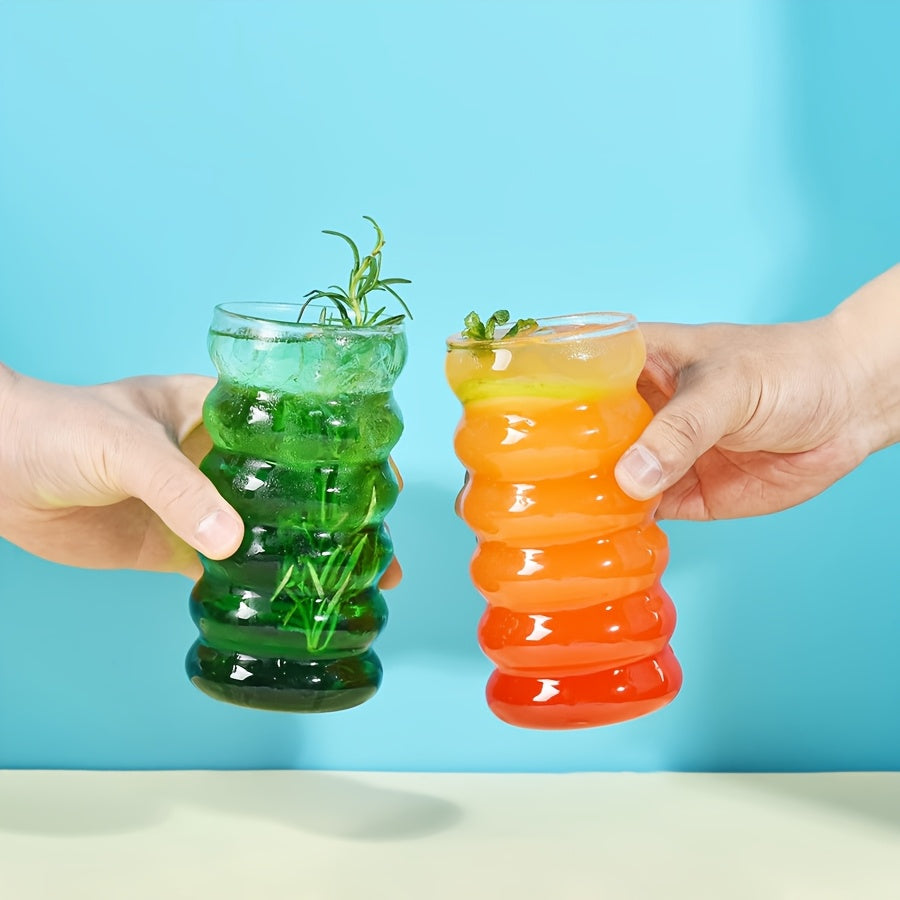 Ribbed Drinking Cups 2\u002F6pcs Vintage Japanese Ripple Bubble Glass Cups | 420Ml\u002F14Oz Ribbed with Brush And Straw | Suitable for Coffee, Tea, Juice, Matcha, Smoothie