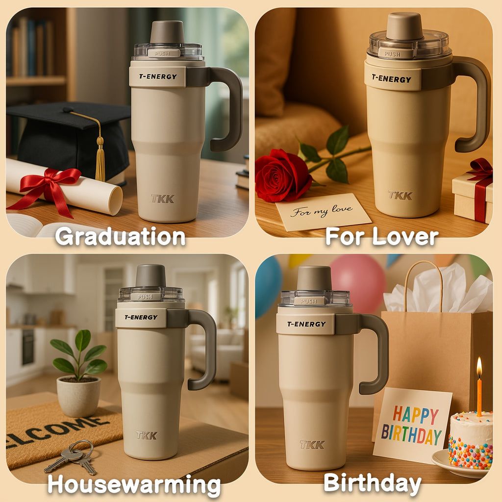 Large Capacity|Stainless Steel 800ml\u002F1200ml Large Capacity Stainless Steel Vacuum Mug | Ceramic Coating Leakproof Tumbler with Straw Lid Handle | Keep Warm Cold for Coffee Coke Carbonated Beverages Ice School Office Outdoor Yoga Sports Travel