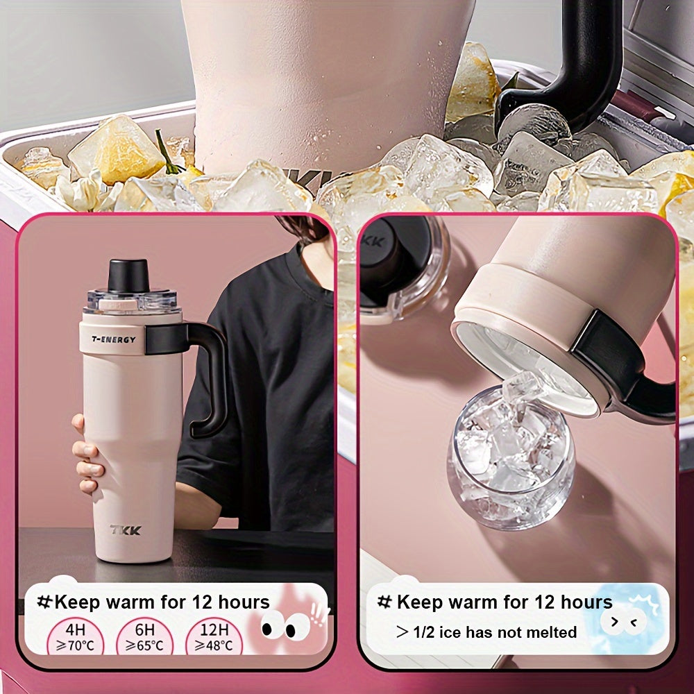 Large Capacity|Stainless Steel 800ml\u002F1200ml Large Capacity Stainless Steel Vacuum Mug | Ceramic Coating Leakproof Tumbler with Straw Lid Handle | Keep Warm Cold for Coffee Coke Carbonated Beverages Ice School Office Outdoor Yoga Sports Travel