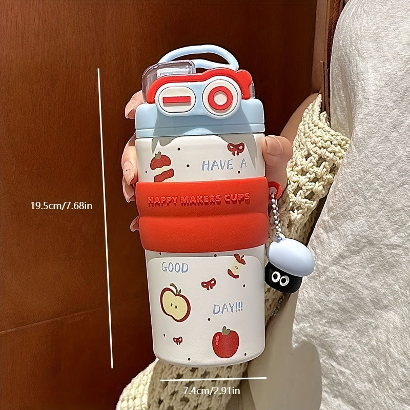 Cute Double- Water with a Capacity of 500Ml\u002F17Oz, Essential Portable Animal Print Cup with Straw And Handle for Students And, Perfect for Travel, Camping, Home Office, Birthday Gifts, And Holiday Presents