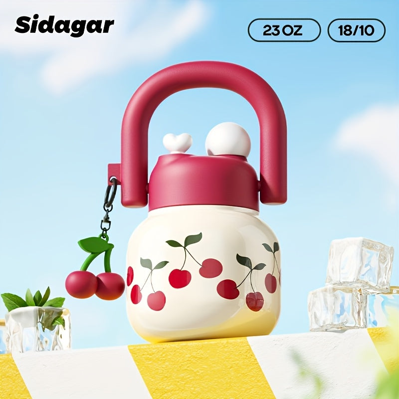 1pc 1pcs 1pc Suitable for Outdoor, for Travel, for Gym Large-Capacity 23oz Portable Straw Water Bottle with Cherry Flask, Wide-Mouth Vacuum Insulated Cup, Leakproof Lid & Lanyard for, Camping, Office, Gift for