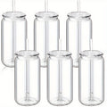of 6 Clear Plastic Tumblers with Lids And Straws, Each Holding 16 Ounces, Perfect for Iced Coffee, Water, Milk, Beer, Juice, And Other Beverages