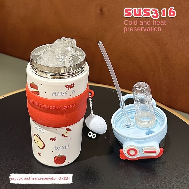 Cute Double- Water with a Capacity of 500Ml\u002F17Oz, Essential Portable Animal Print Cup with Straw And Handle for Students And, Perfect for Travel, Camping, Home Office, Birthday Gifts, And Holiday Presents