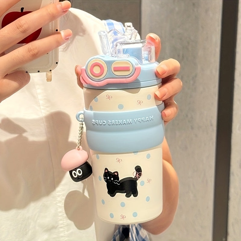 Cute Double- Water with a Capacity of 500Ml\u002F17Oz, Essential Portable Animal Print Cup with Straw And Handle for Students And, Perfect for Travel, Camping, Home Office, Birthday Gifts, And Holiday Presents