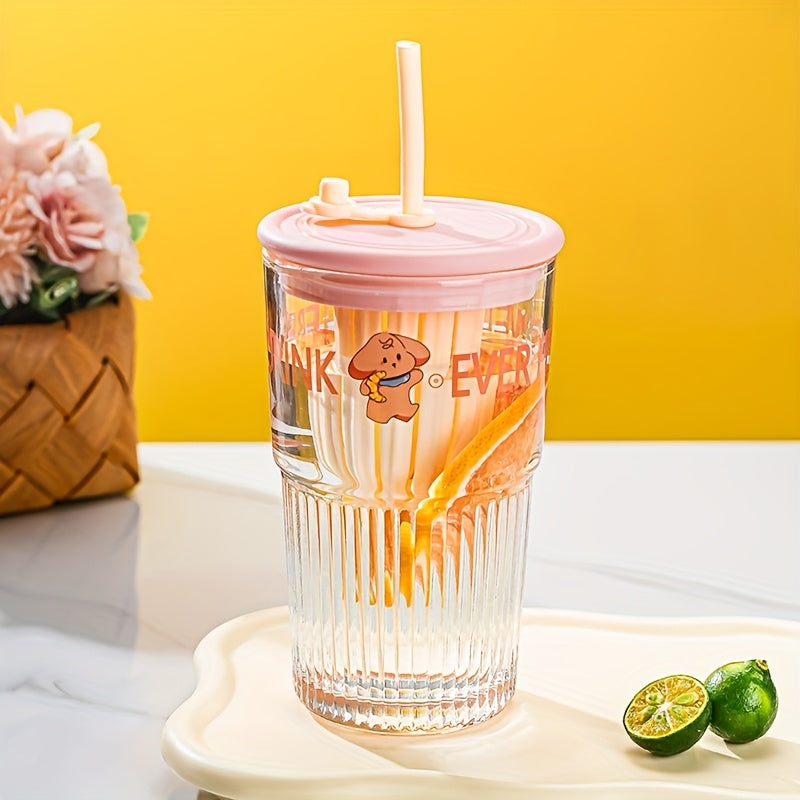High Borosilicate Glass 2pcs High Borosilicate Glass Cups | 17.58oz Transparent with Straws & Lids | Ideal for Iced Coffee, Milk, Juice - Unique Irregular Shape Design