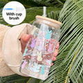 16Oz Easter Bunny Print Plastic Water Cup with Lid, Straw, And Brush - Perfect Lightweight Summer Hydration Coffee Mug for Family, Friends, And Colleagues