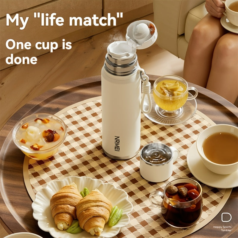 Stainless Steel Tumbler 1000ml, Vacuum Insulated Water Bottle with Tea Infuser, 6-Layer Leak Proof, 316 Stainless Steel, Wide Mouth, Carry Strap, Portable Sports Drink Bottle