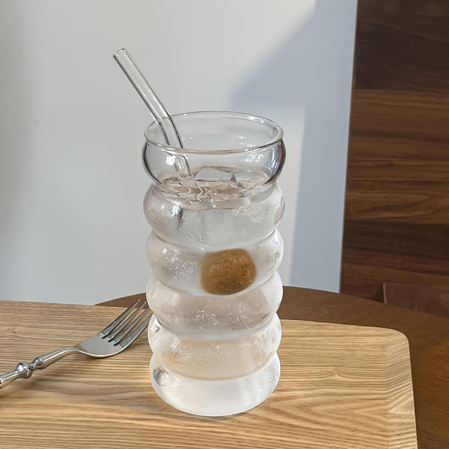 Ribbed Drinking Cups 2\u002F6pcs Vintage Japanese Ripple Bubble Glass Cups | 420Ml\u002F14Oz Ribbed with Brush And Straw | Suitable for Coffee, Tea, Juice, Matcha, Smoothie