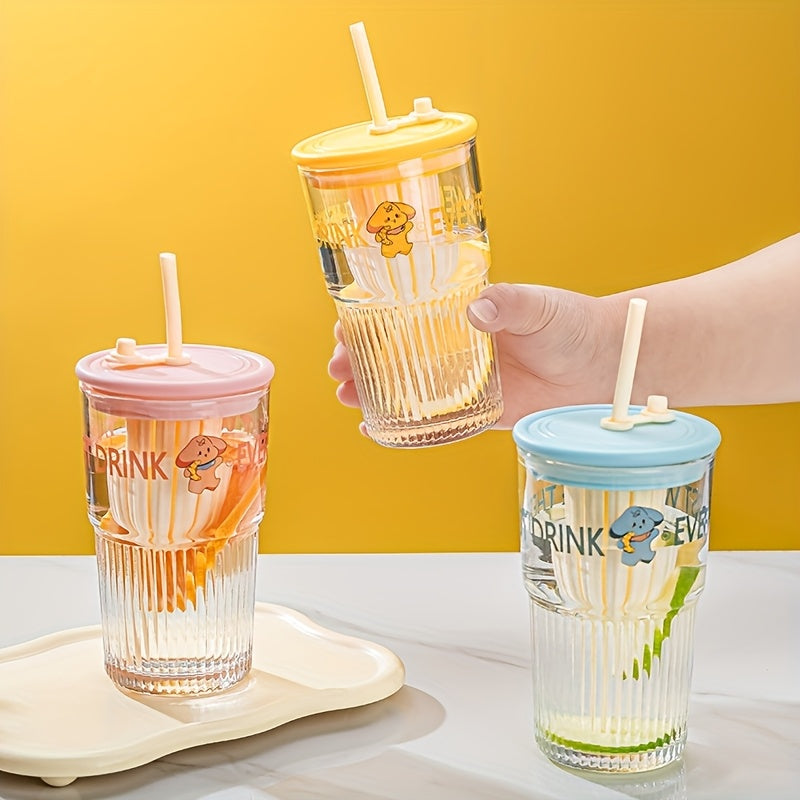 High Borosilicate Glass 2pcs High Borosilicate Glass Cups | 17.58oz Transparent with Straws & Lids | Ideal for Iced Coffee, Milk, Juice - Unique Irregular Shape Design