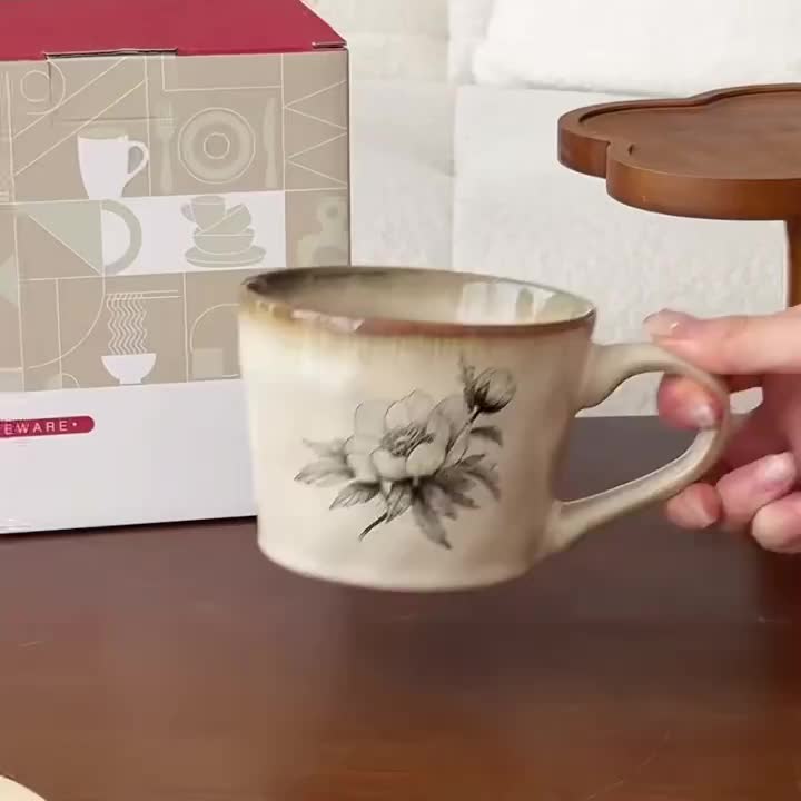 Vintage Freesia Coffee Mug 1pc Handmade Vintage Freesia Flower Ceramic Coffee Mug - V-Shaped Tea Cup with Lip Contact Suitable for Latte, Cappuccino, Espresso, Matcha - Elegant Handpainted Freesia Vase, Oatmeal Cup for Home, Office, Valentine's Day Gift