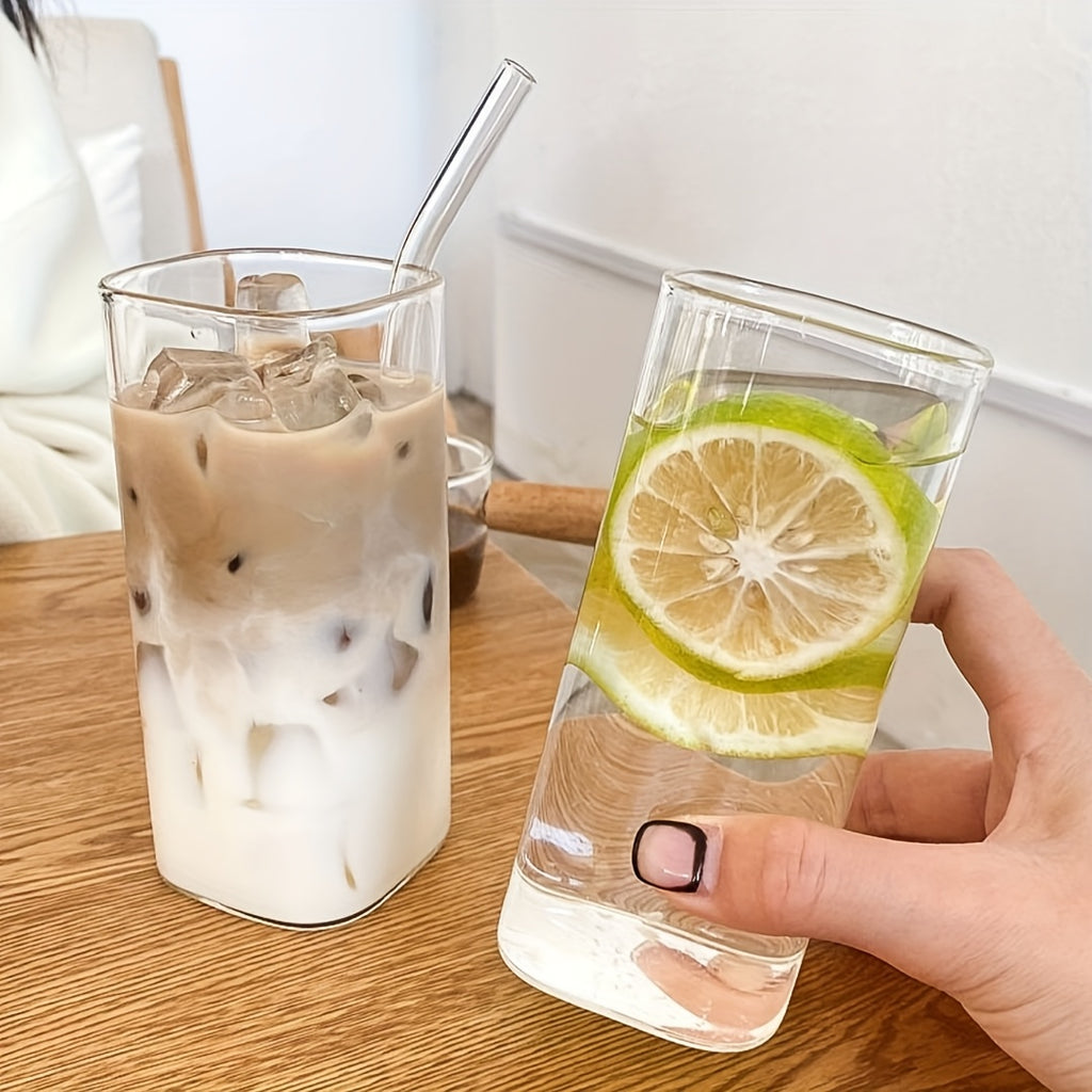 Set of 4 High Borosilicate Glass Cups, Easy Square Travel Mugs, Suitable for Coffee, Breakfast, And Milk, Reusable And Easy to Clean, Perfect for Restaurants, Gatherings, Parties, Daily Home Use, And Outdoor Trips