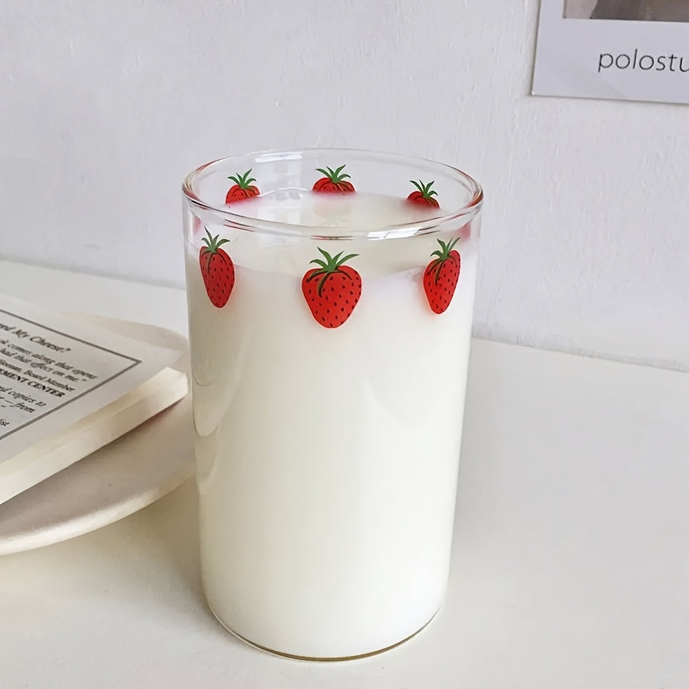 2pcs Strawberry Glass Cups With Straws | High Borosilicate Glass, Durable For Cold And Hot Use, Large Capacity, Multipurpose And Reusable